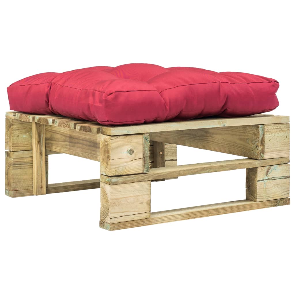 vidaXL Tuinpoef met rood kussen pallet hout groen