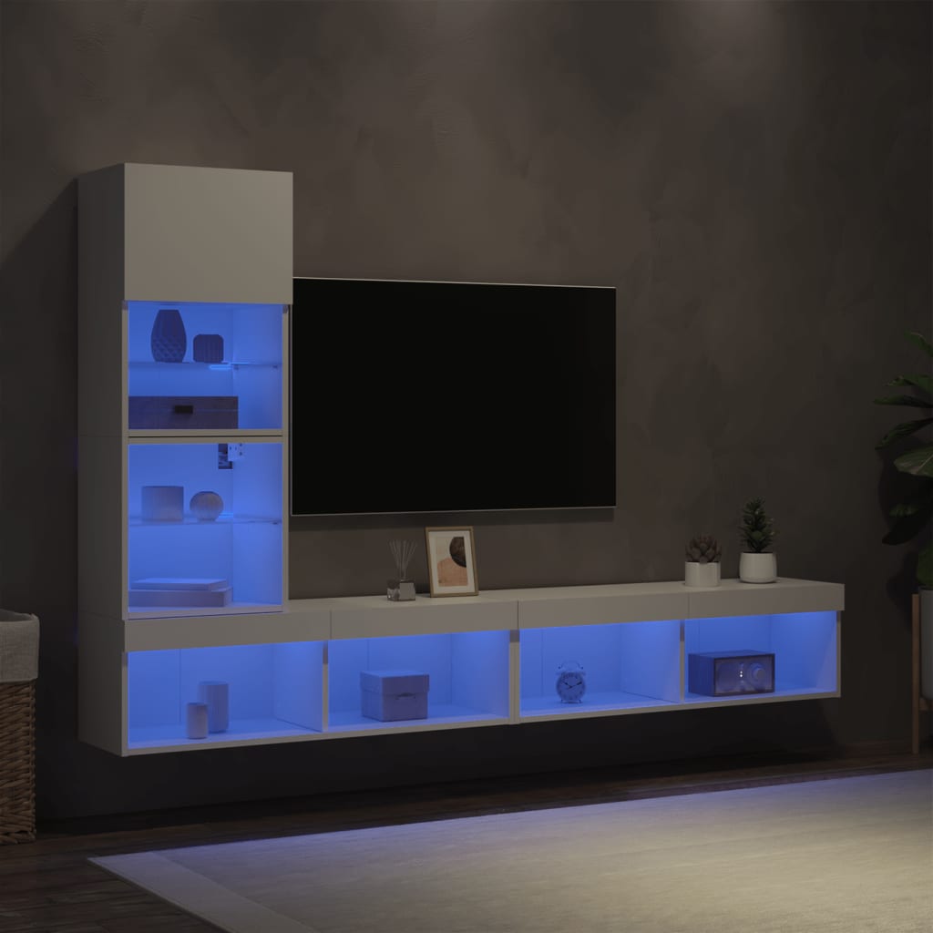 vidaXL 4-delige Tv-wandmeubelset met LED-verlichting bewerkt hout wit