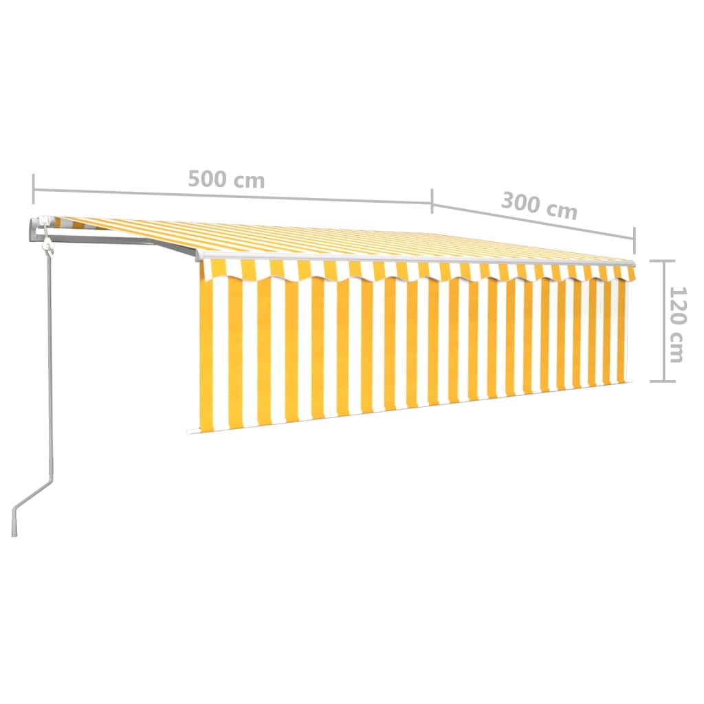 vidaXL Luifel automatisch uittrekbaar met rolgordijn 5x3 m geel en wit