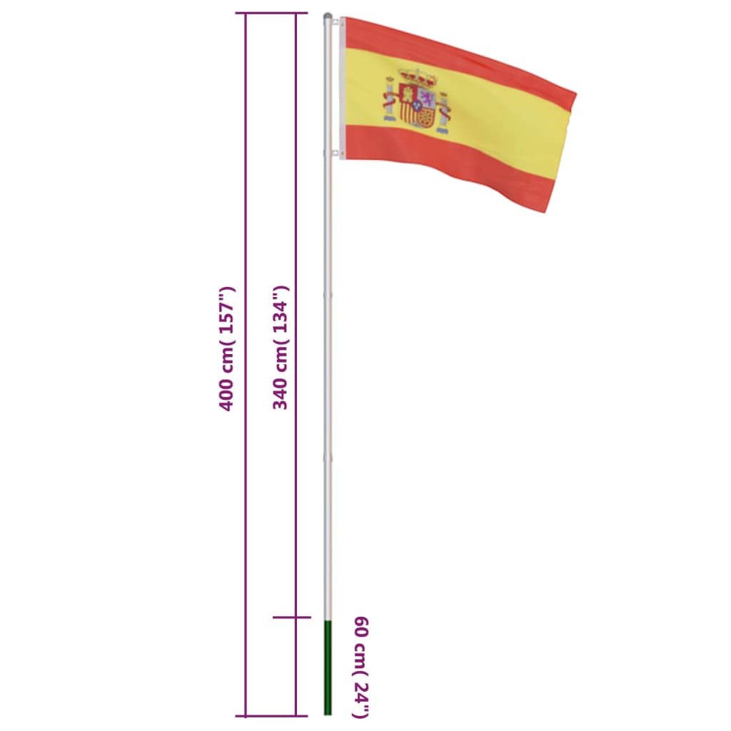 vidaXL Vlag met vlaggenmast Spanje 4 m aluminium