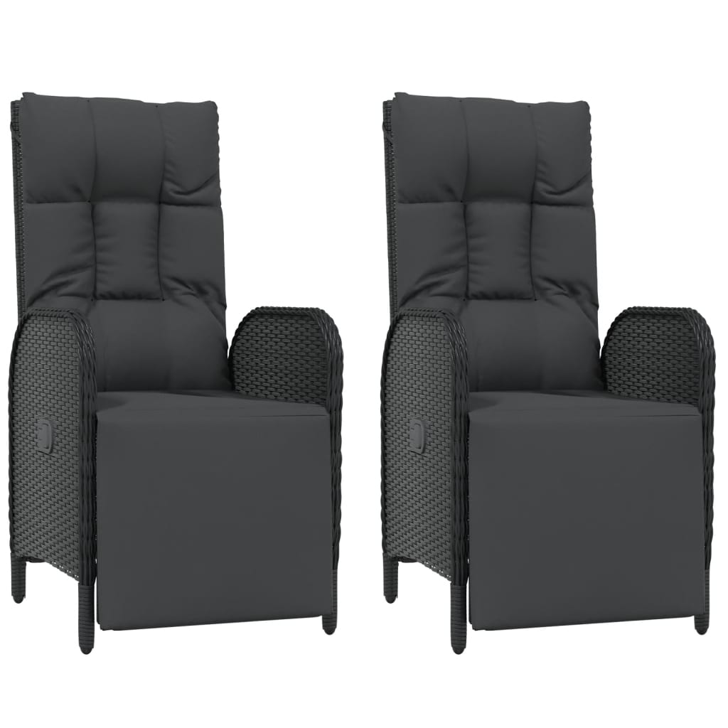 vidaXL Tuinstoelen 2 st verstelbaar met kussens poly rattan zwart kopen ...