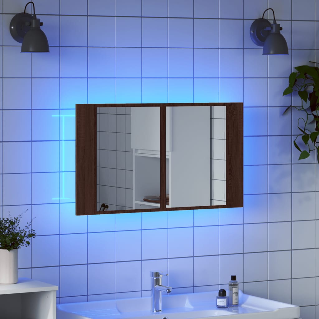 vidaXL Badkamerkast met spiegel LED 80x12x45 acryl bruineikenkleurig
