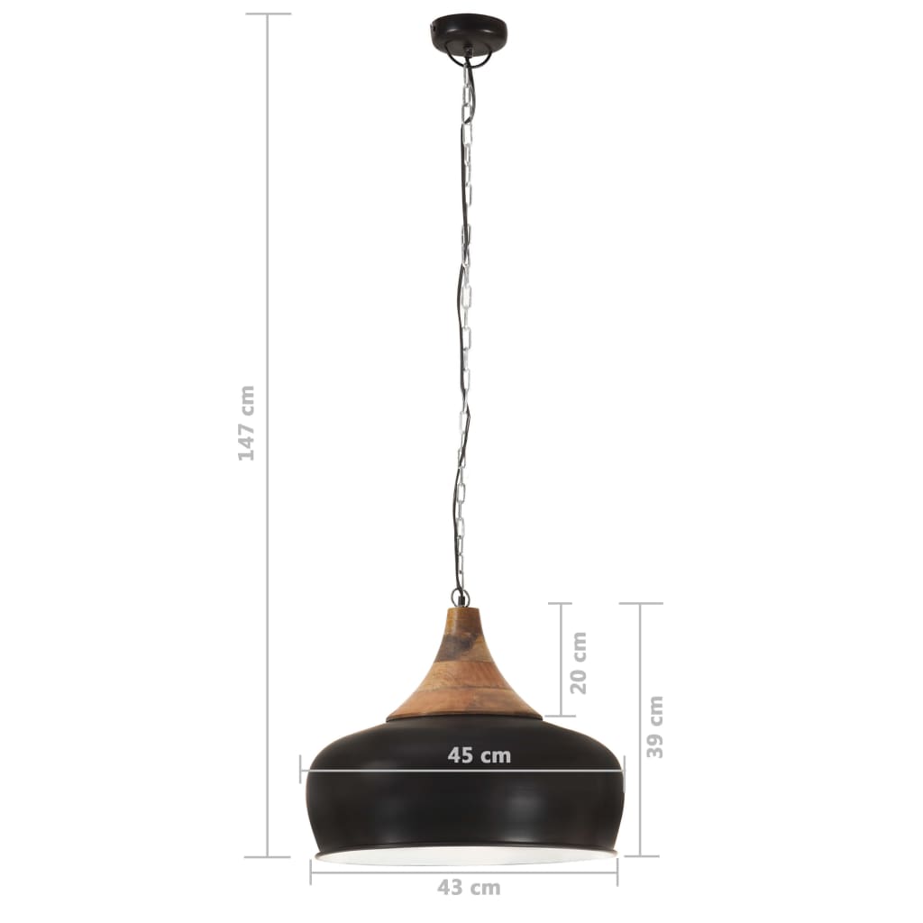 vidaXL Hanglamp industrieel E27 45 cm ijzer en massief hout zwart